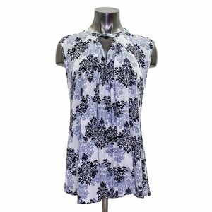 LAPIS Black and Blue Mandala Print Keyhole Blouse Women's Size Large